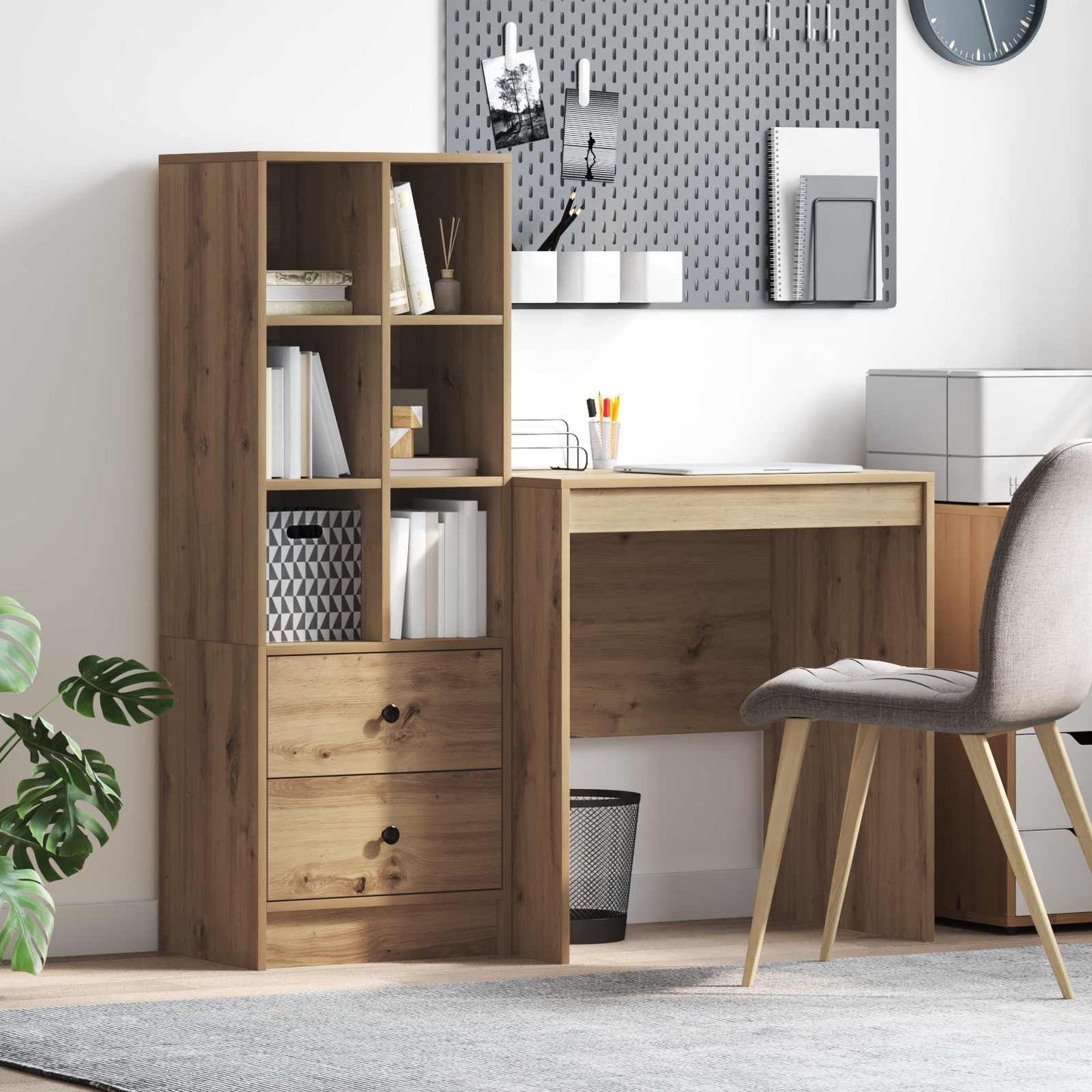 Schreibtisch Mit Schubladen Mit Regal 2 Pcs Graues Sonoma