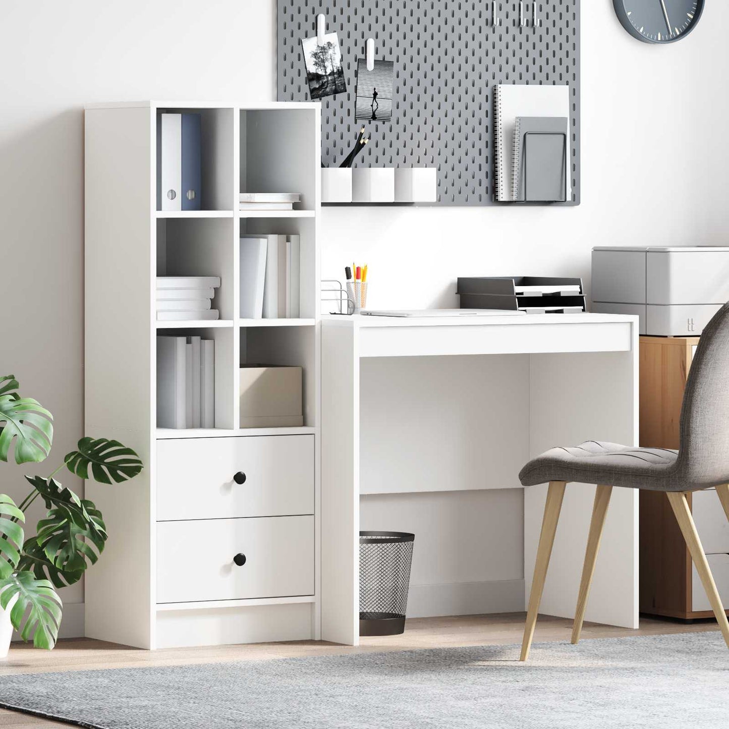 Schreibtisch Mit Schubladen Mit Regal 2 Pcs Graues Sonoma