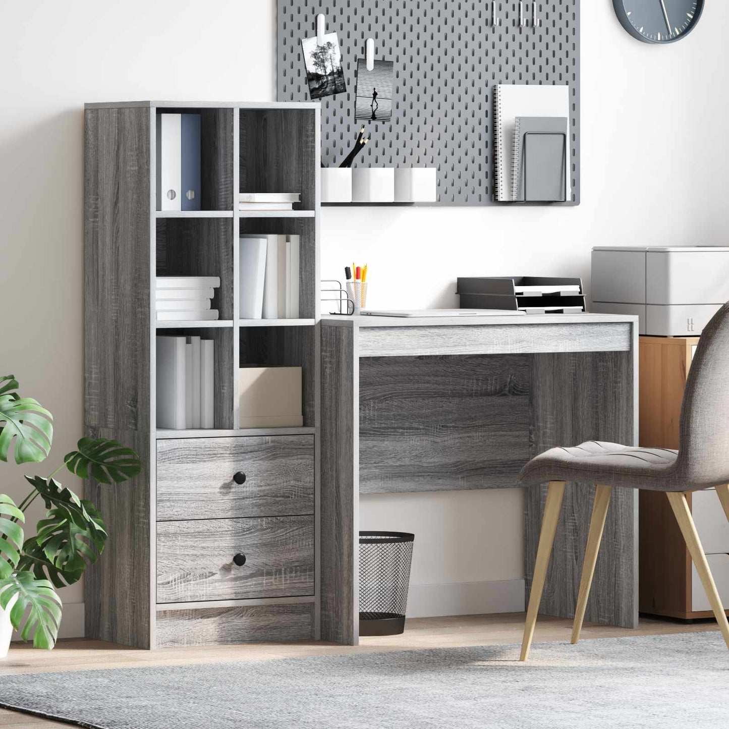 Schreibtisch Mit Schubladen Mit Regal 2 Pcs Graues Sonoma