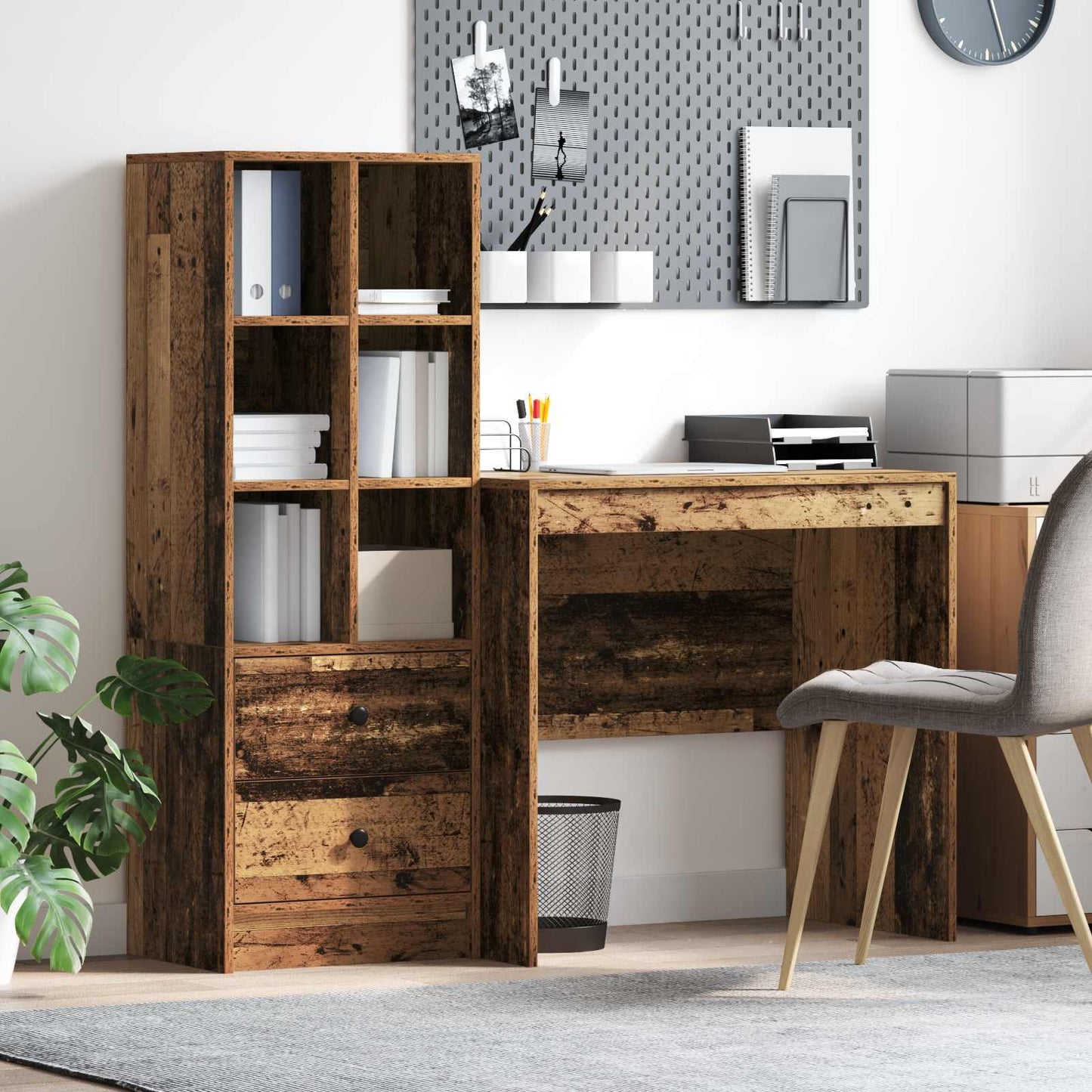 Schreibtisch Mit Schubladen Mit Regal 2 Pcs Graues Sonoma