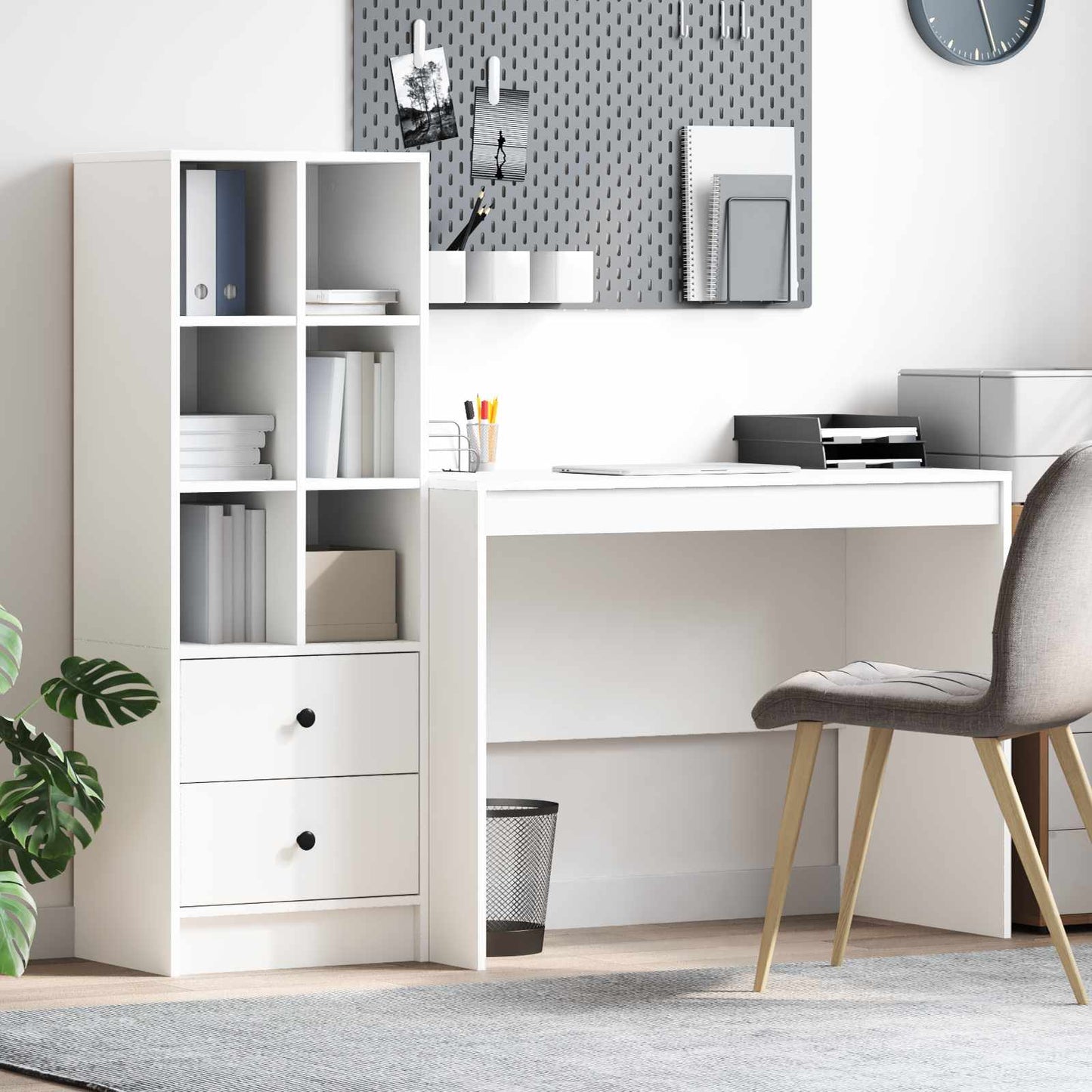 Schreibtisch Mit Schubladen Mit Regal 2 Pcs Graues Sonoma