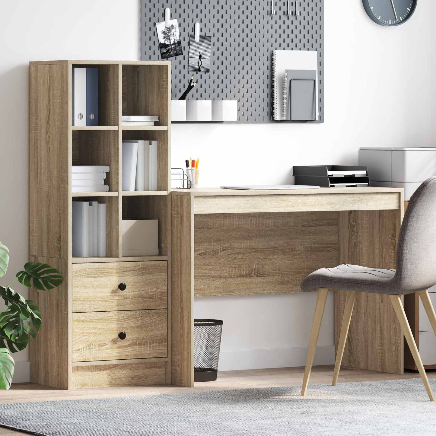 Schreibtisch Mit Schubladen Mit Regal 2 Pcs Graues Sonoma