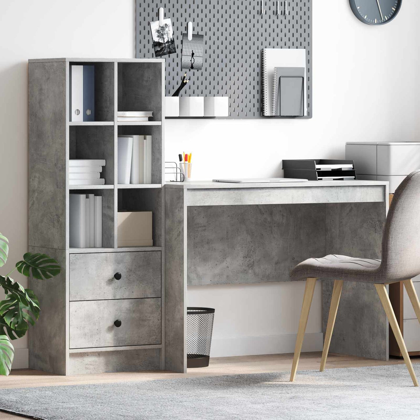 Schreibtisch Mit Schubladen Mit Regal 2 Pcs Graues Sonoma