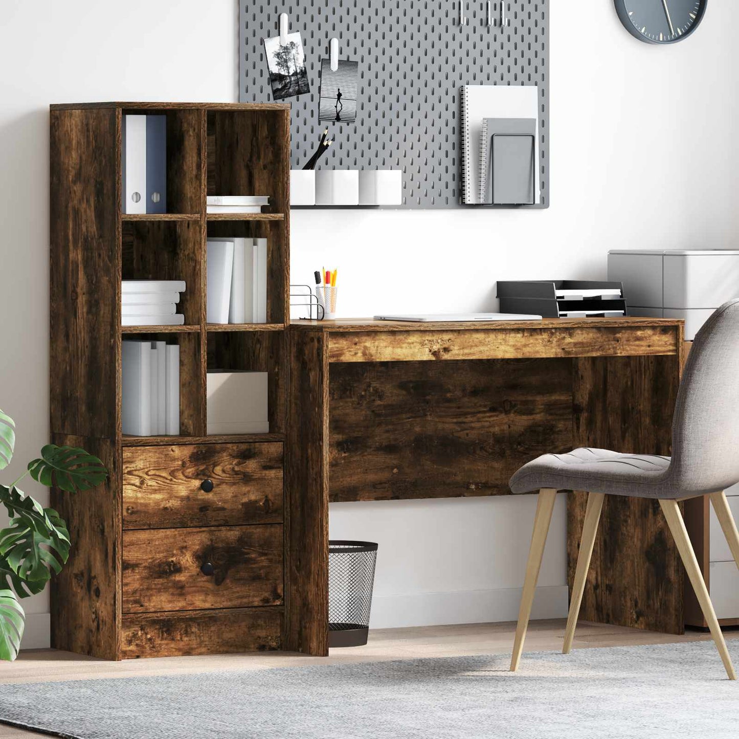 Schreibtisch Mit Schubladen Mit Regal 2 Pcs Graues Sonoma