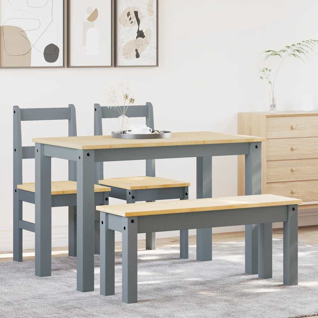5-Tlg. Essgruppe Panama Massivholz Kiefer Grau