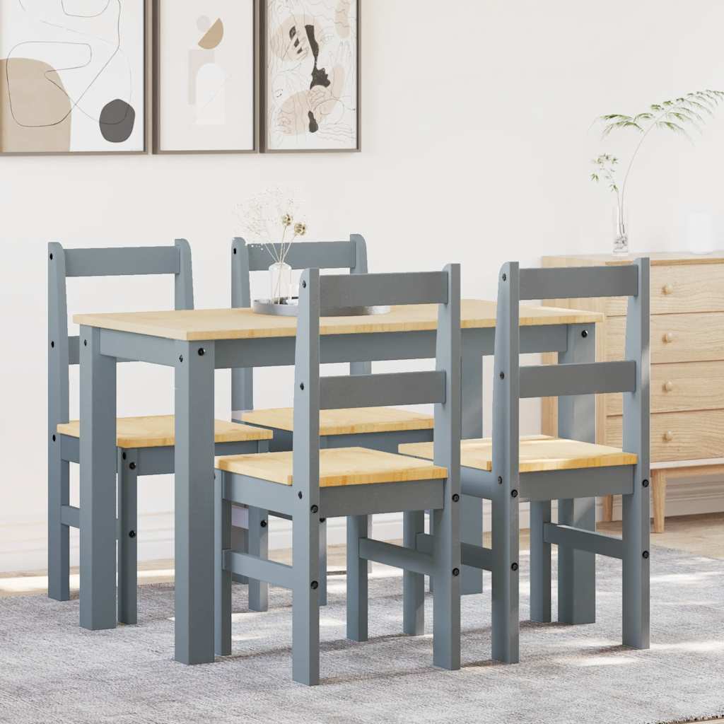 5-Tlg. Essgruppe Panama Massivholz Kiefer Grau