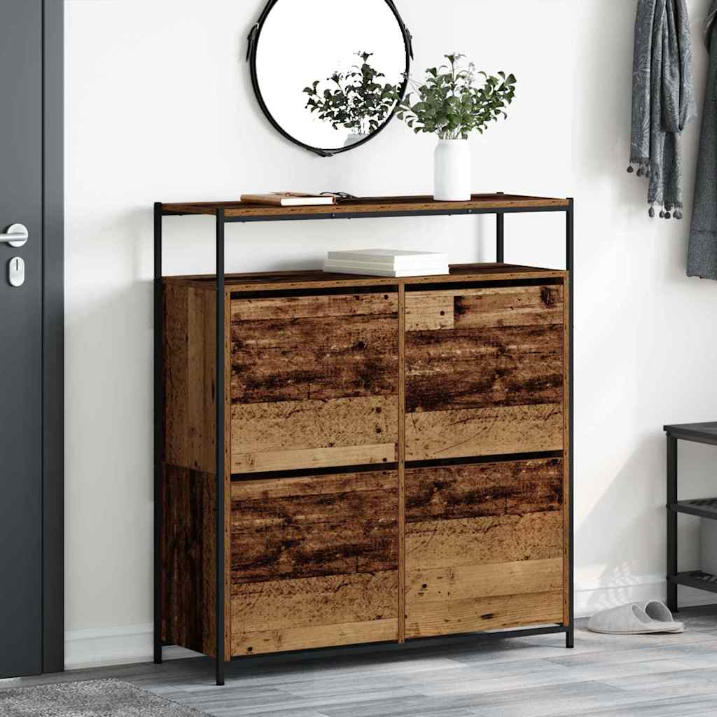 Schuhschrank mit 4 Klappen Braun Eiche-Optik 100x34x112 cm