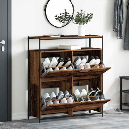Schuhschrank mit 4 Klappen Braun Eiche-Optik 100x34x112 cm