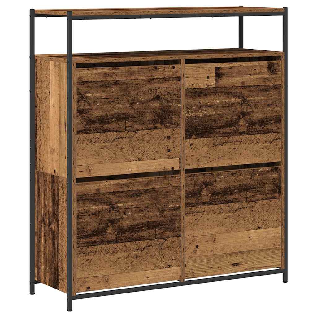 Schuhschrank mit 4 Klappen Braun Eiche-Optik 100x34x112 cm