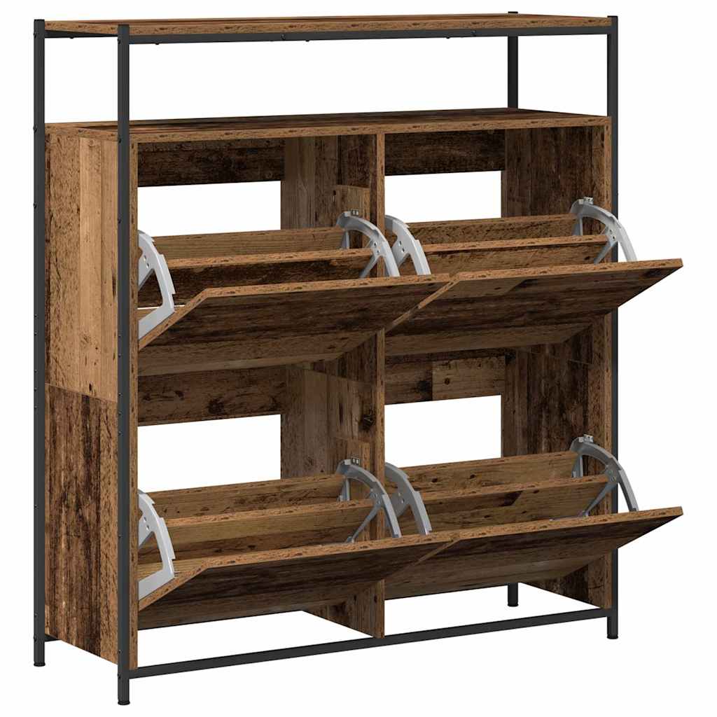 Schuhschrank mit 4 Klappen Braun Eiche-Optik 100x34x112 cm