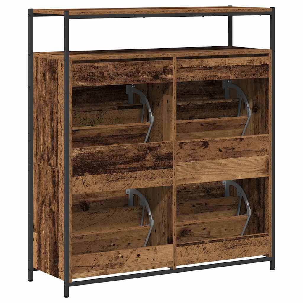 Schuhschrank mit 4 Klappen Braun Eiche-Optik 100x34x112 cm