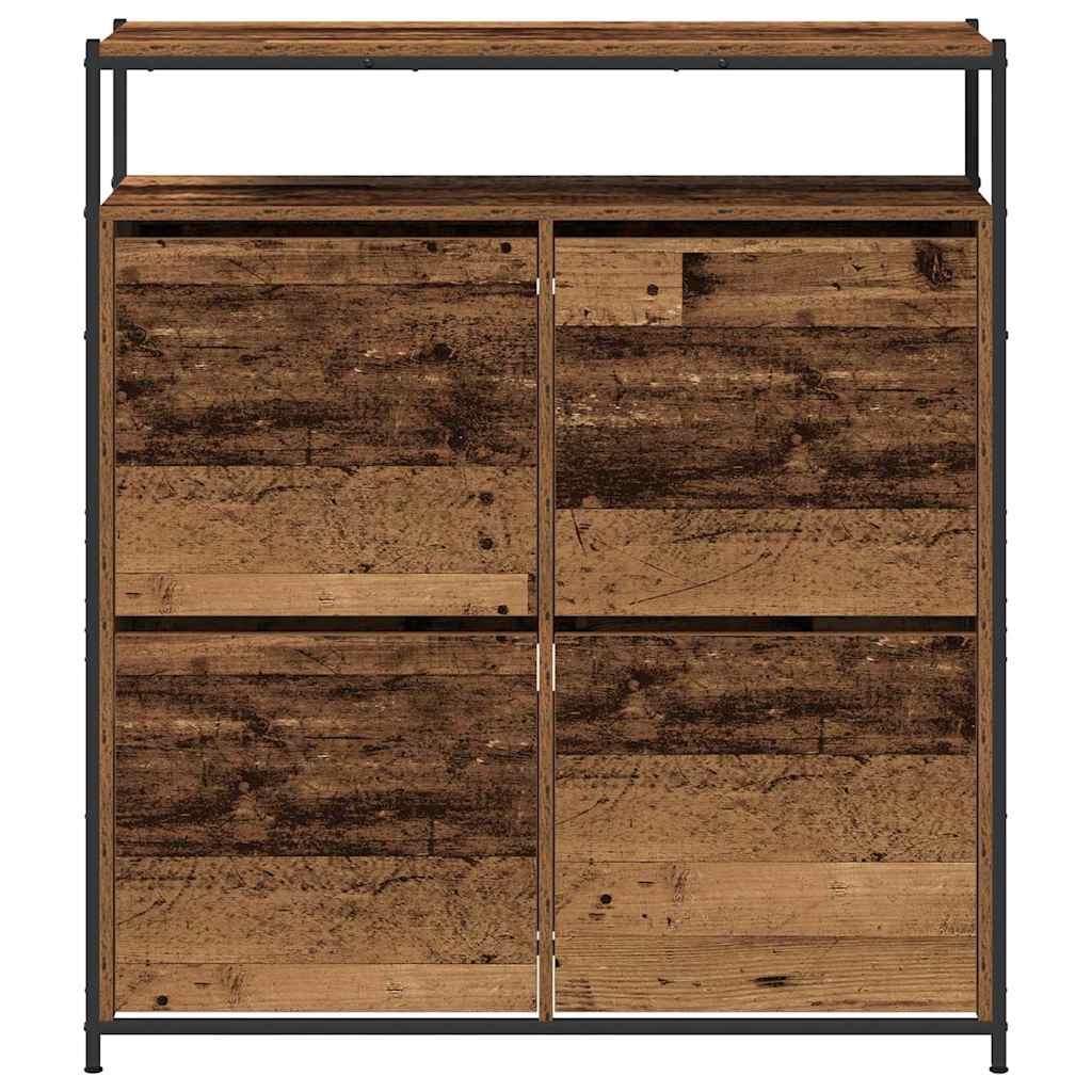 Schuhschrank mit 4 Klappen Braun Eiche-Optik 100x34x112 cm