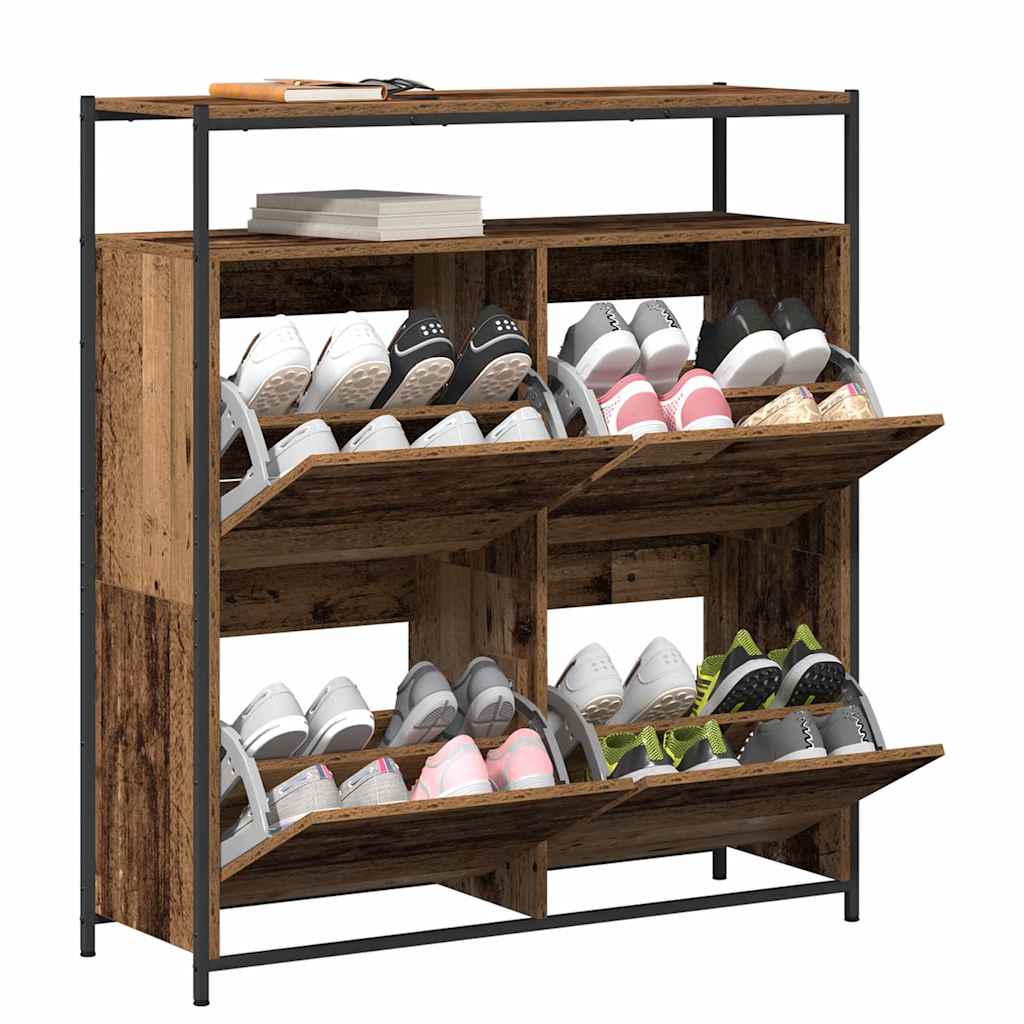 Schuhschrank mit 4 Klappen Braun Eiche-Optik 100x34x112 cm