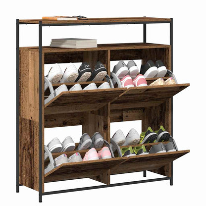 Schuhschrank mit 4 Klappen Braun Eiche-Optik 100x34x112 cm