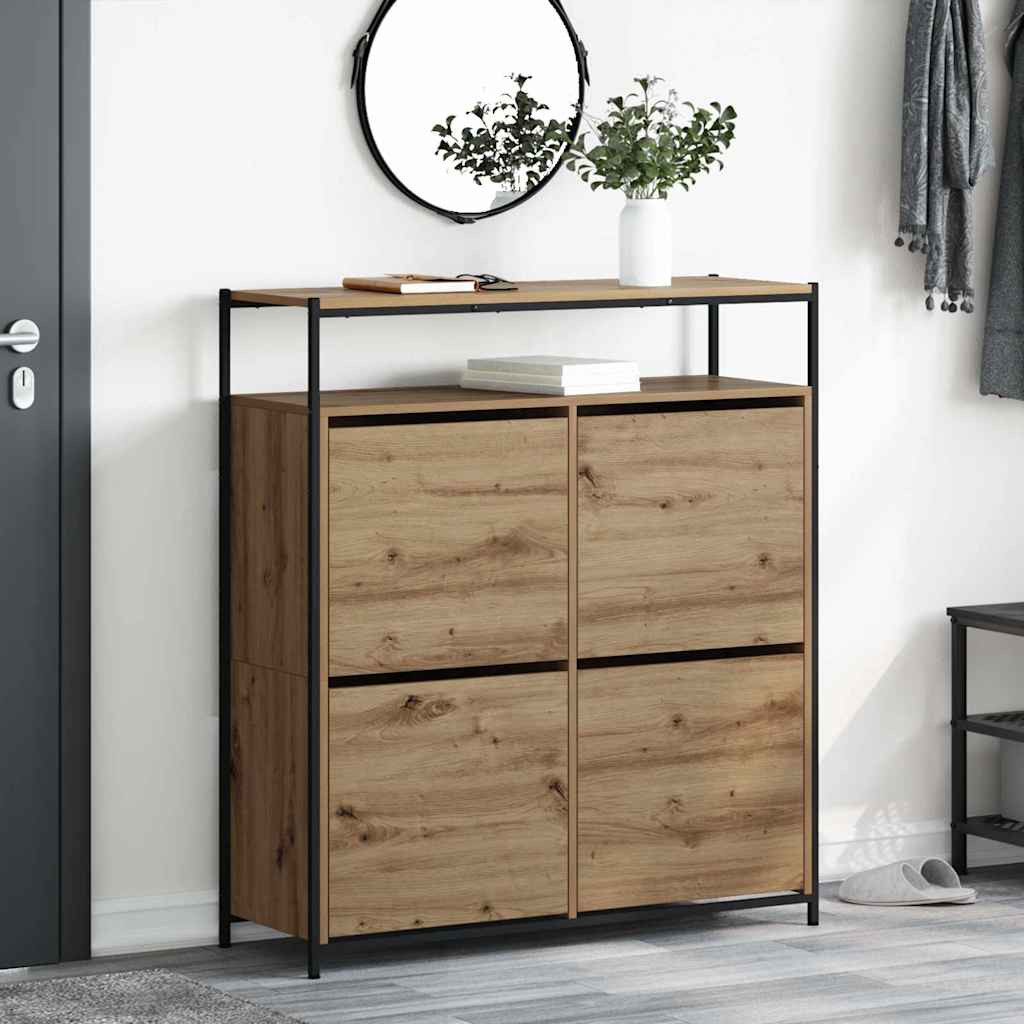 Schuhschrank mit 4 Klappen Braun Eiche-Optik 100x34x112 cm