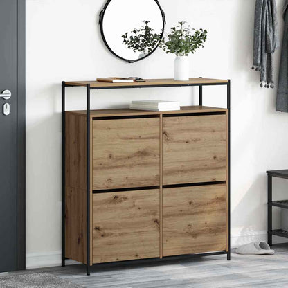 Schuhschrank mit 4 Klappen Braun Eiche-Optik 100x34x112 cm