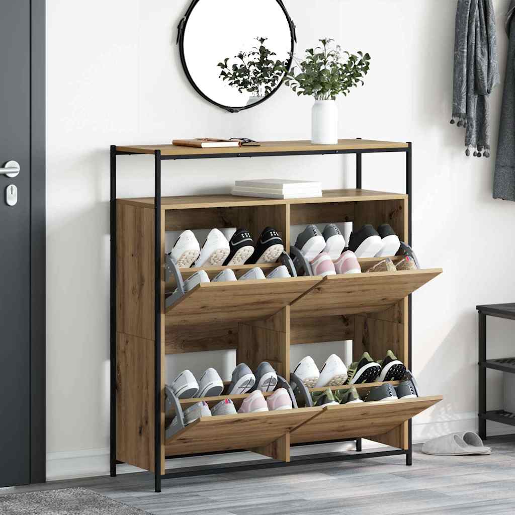 Schuhschrank mit 4 Klappen Braun Eiche-Optik 100x34x112 cm