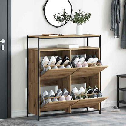 Schuhschrank mit 4 Klappen Braun Eiche-Optik 100x34x112 cm