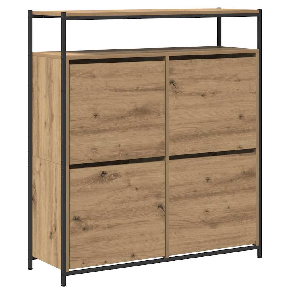 Schuhschrank mit 4 Klappen Braun Eiche-Optik 100x34x112 cm