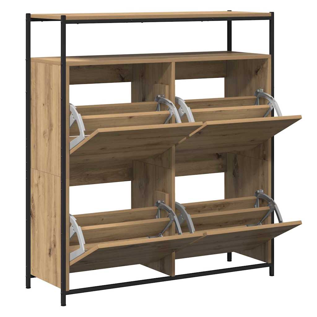 Schuhschrank mit 4 Klappen Braun Eiche-Optik 100x34x112 cm
