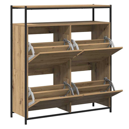 Schuhschrank mit 4 Klappen Braun Eiche-Optik 100x34x112 cm