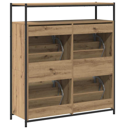 Schuhschrank mit 4 Klappen Braun Eiche-Optik 100x34x112 cm