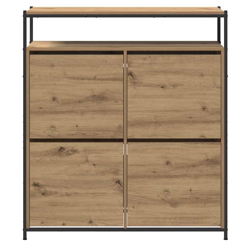 Schuhschrank mit 4 Klappen Braun Eiche-Optik 100x34x112 cm