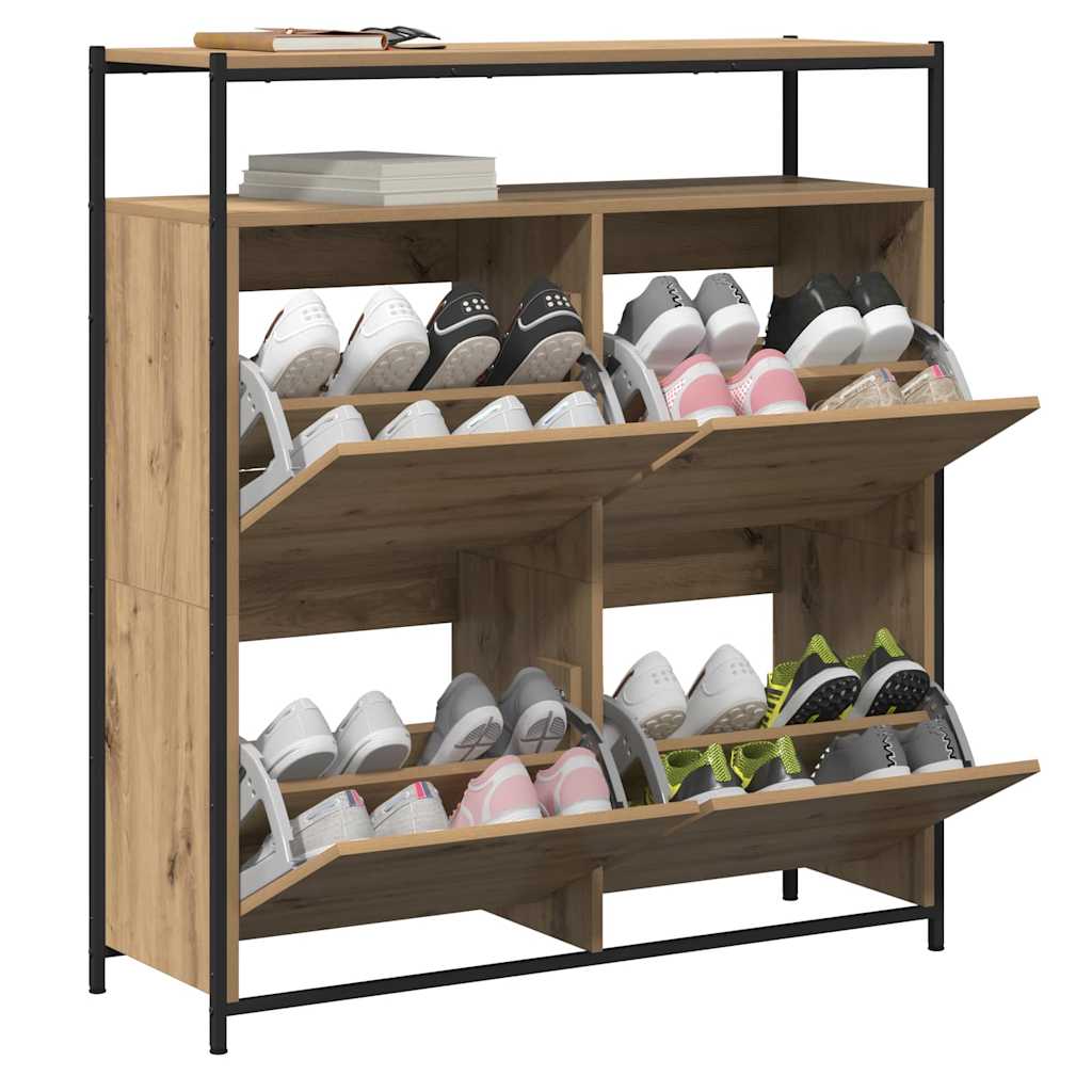 Schuhschrank mit 4 Klappen Braun Eiche-Optik 100x34x112 cm