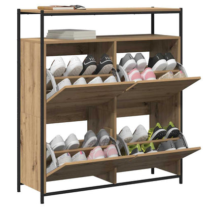 Schuhschrank mit 4 Klappen Braun Eiche-Optik 100x34x112 cm