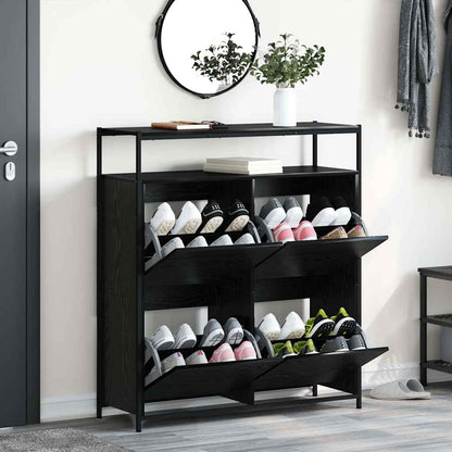 Schuhschrank mit 4 Klappen Braun Eiche-Optik 100x34x112 cm