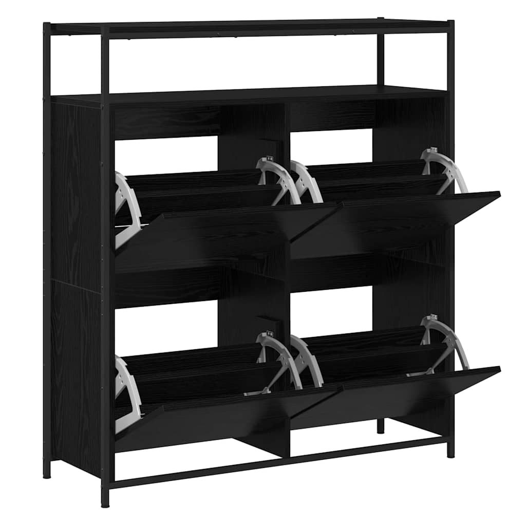 Schuhschrank mit 4 Klappen Braun Eiche-Optik 100x34x112 cm