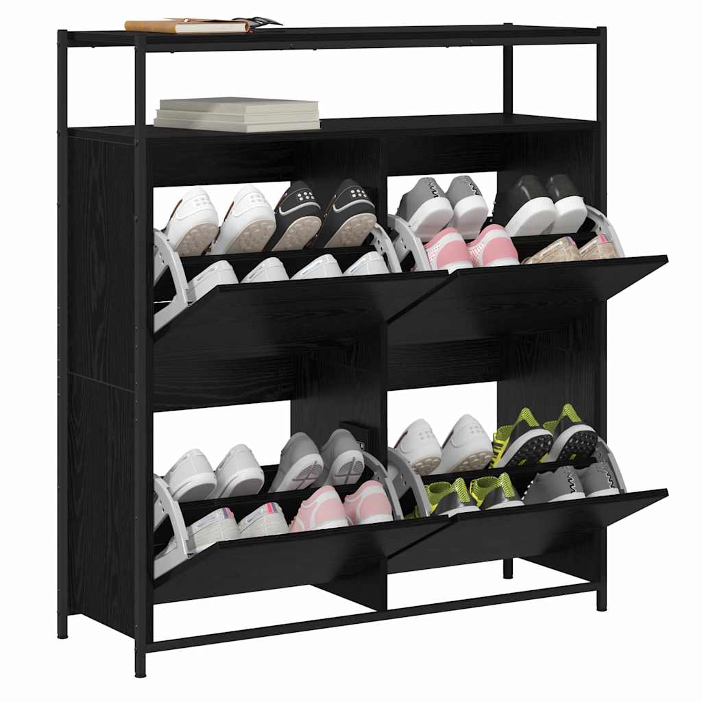 Schuhschrank mit 4 Klappen Braun Eiche-Optik 100x34x112 cm