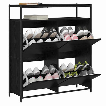 Schuhschrank mit 4 Klappen Braun Eiche-Optik 100x34x112 cm