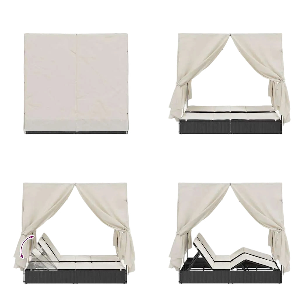 Doppelte Sonnenliege Warmes Weiß 205 X 129 X 200 Cm Poly-Rattan