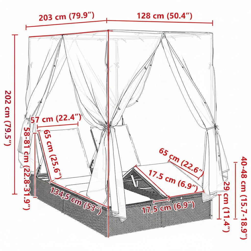 Doppelte Sonnenliege Warmes Weiß 205 X 129 X 200 Cm Poly-Rattan