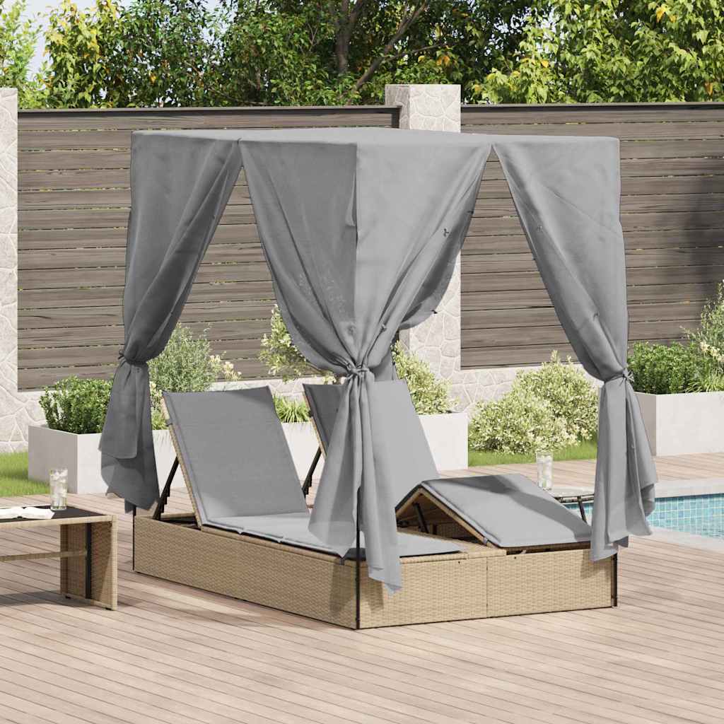 Doppelte Sonnenliege Warmes Weiß 205 X 129 X 200 Cm Poly-Rattan