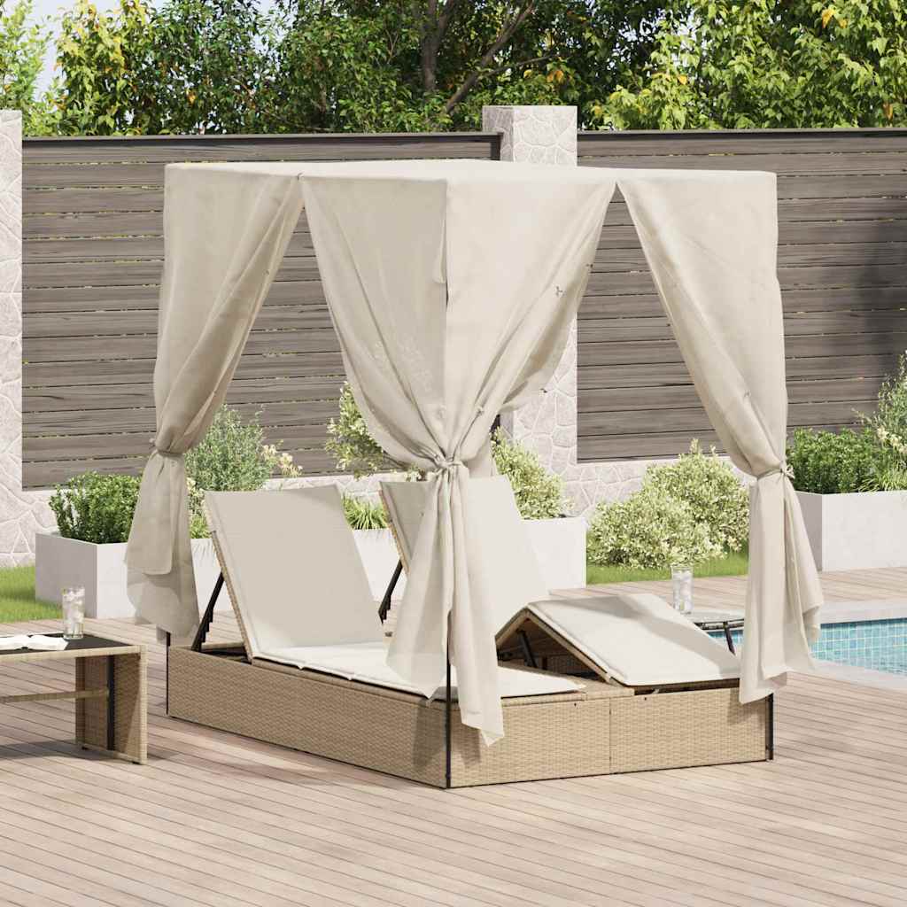 Doppelte Sonnenliege Warmes Weiß 205 X 129 X 200 Cm Poly-Rattan