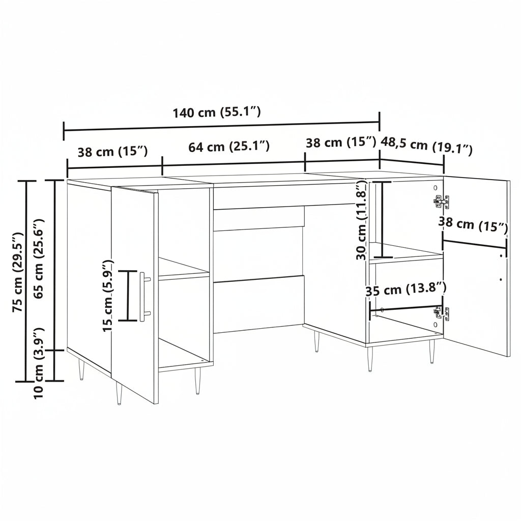 Schreibtisch mit Regal Schwarz Eichen-Optik 140 x 50 x 75 cm