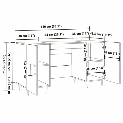 Schreibtisch mit Regal Schwarz Eichen-Optik 140 x 50 x 75 cm