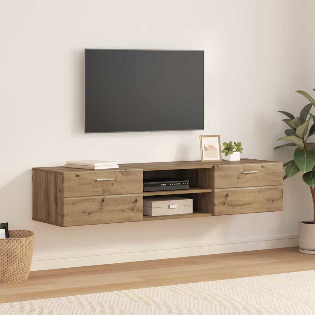 Wandmontiertes Lowboard | Holzschrank | Wandschrank | 2 Schubladen | 150 cm