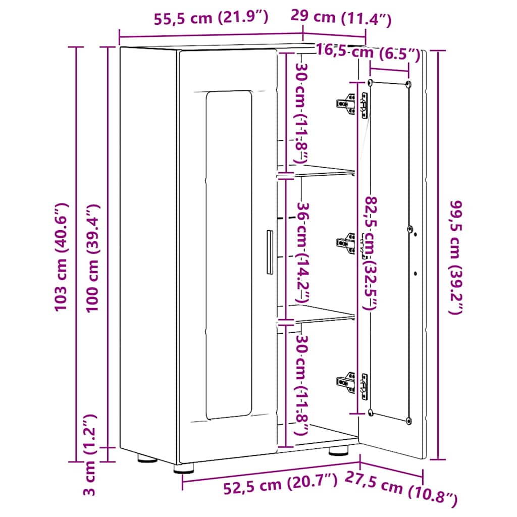 Sideboard | Kommode | Vitrinenschrank | Glastüren | Wohnzimmermöbel | 103 cm