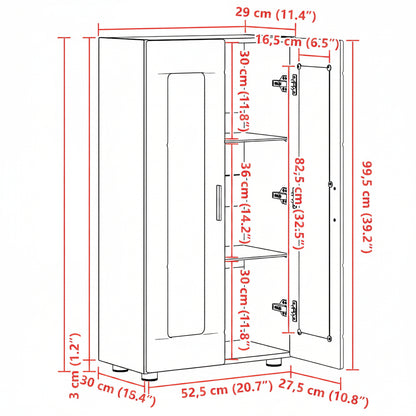 Sideboard | Kommode | Vitrinenschrank | Glastüren | Wohnzimmermöbel | 103 cm