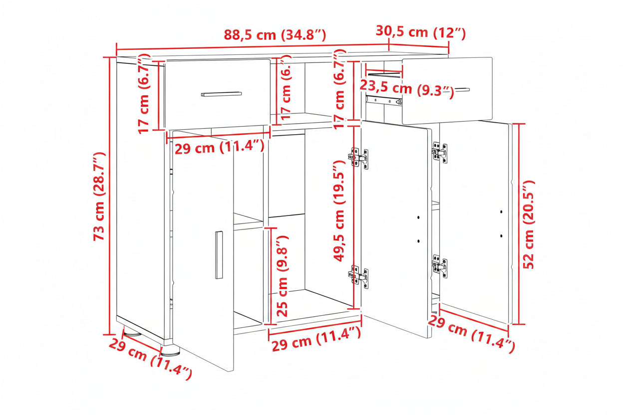 Modernes Sideboard | Anrichte | Kommode | Buffetmöbel | Schrank | 88,5 x 73 cm