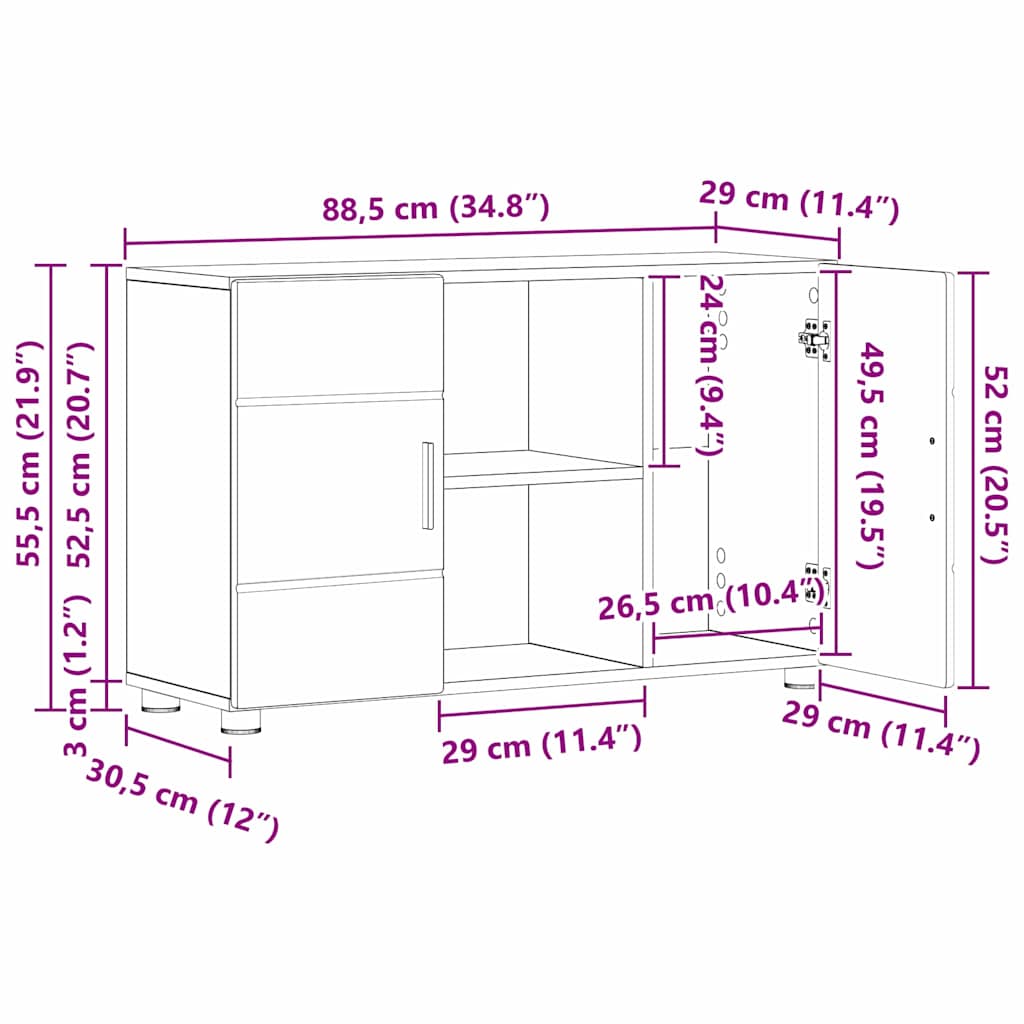 Modernes Sideboard | Anrichte | Kommode | Buffetmöbel | Schrank | 88,5 x 55,5 cm