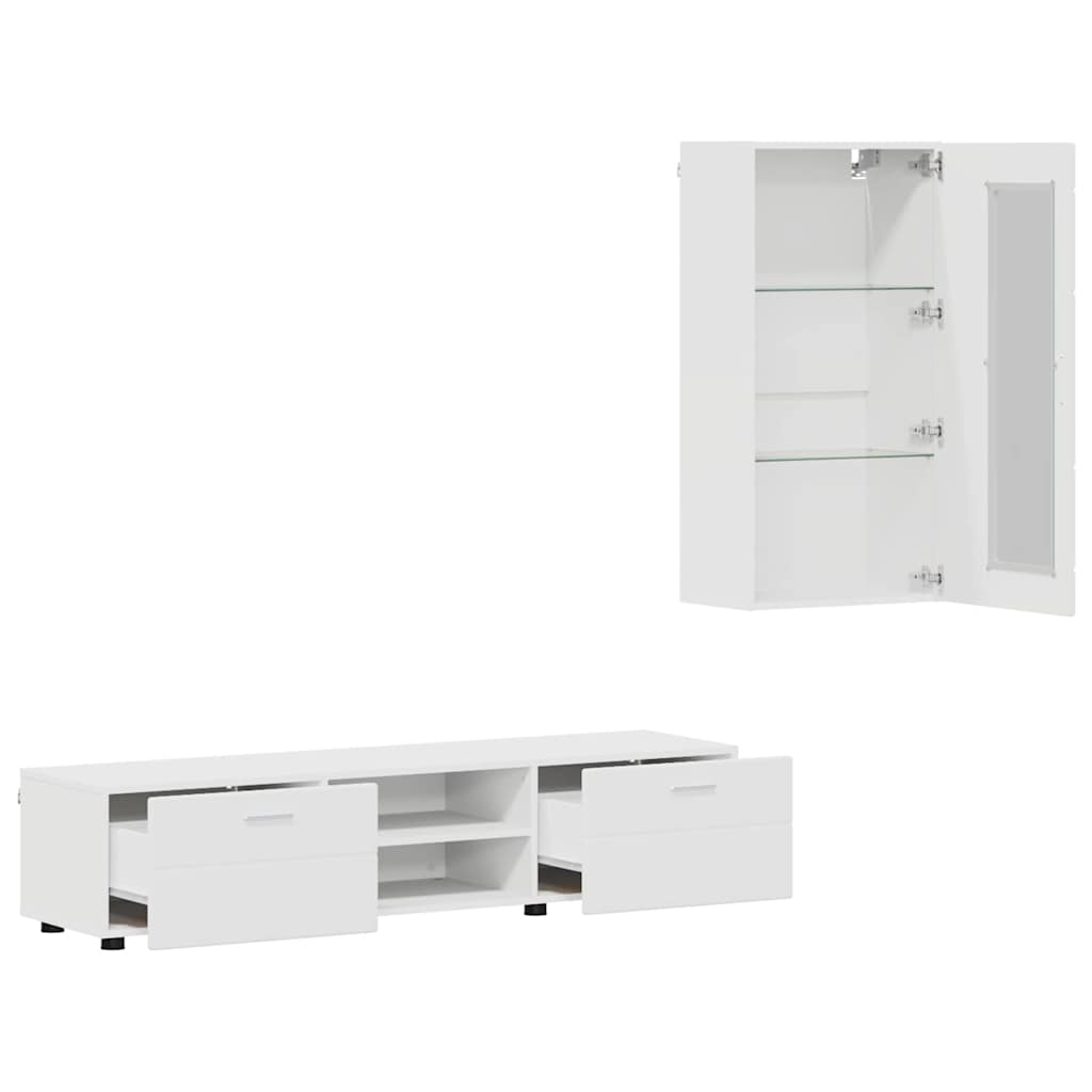 TV-Schrankset | Lowboard | Wandschrank mit Glastüren | Fersehmöbel | 2-teilig