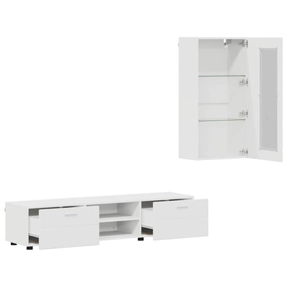 TV-Schrankset | Lowboard | Wandschrank mit Glastüren | Fersehmöbel | 2-teilig