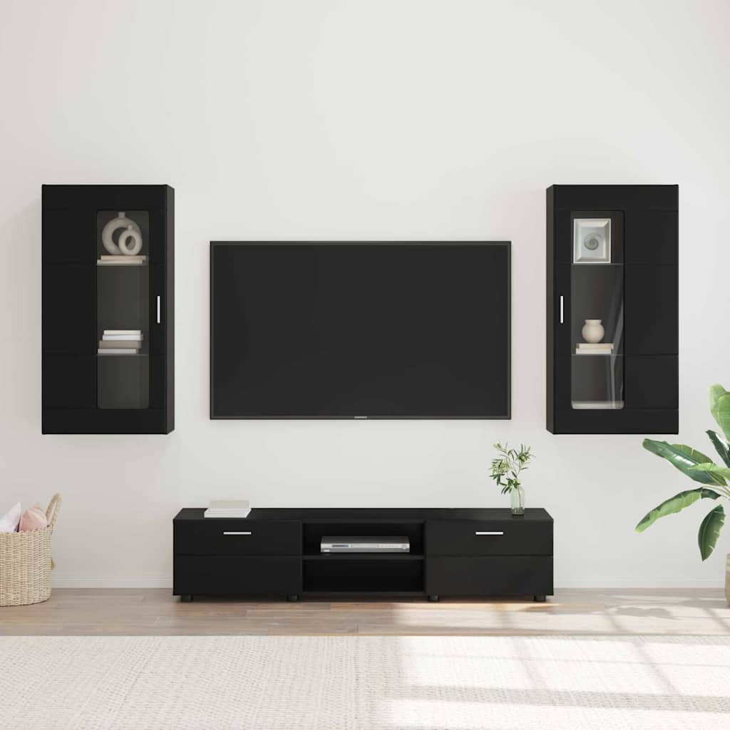 TV-Schrankset | Lowboard | Wandschrank mit Glastüren | Fersehmöbel | 2-teilig