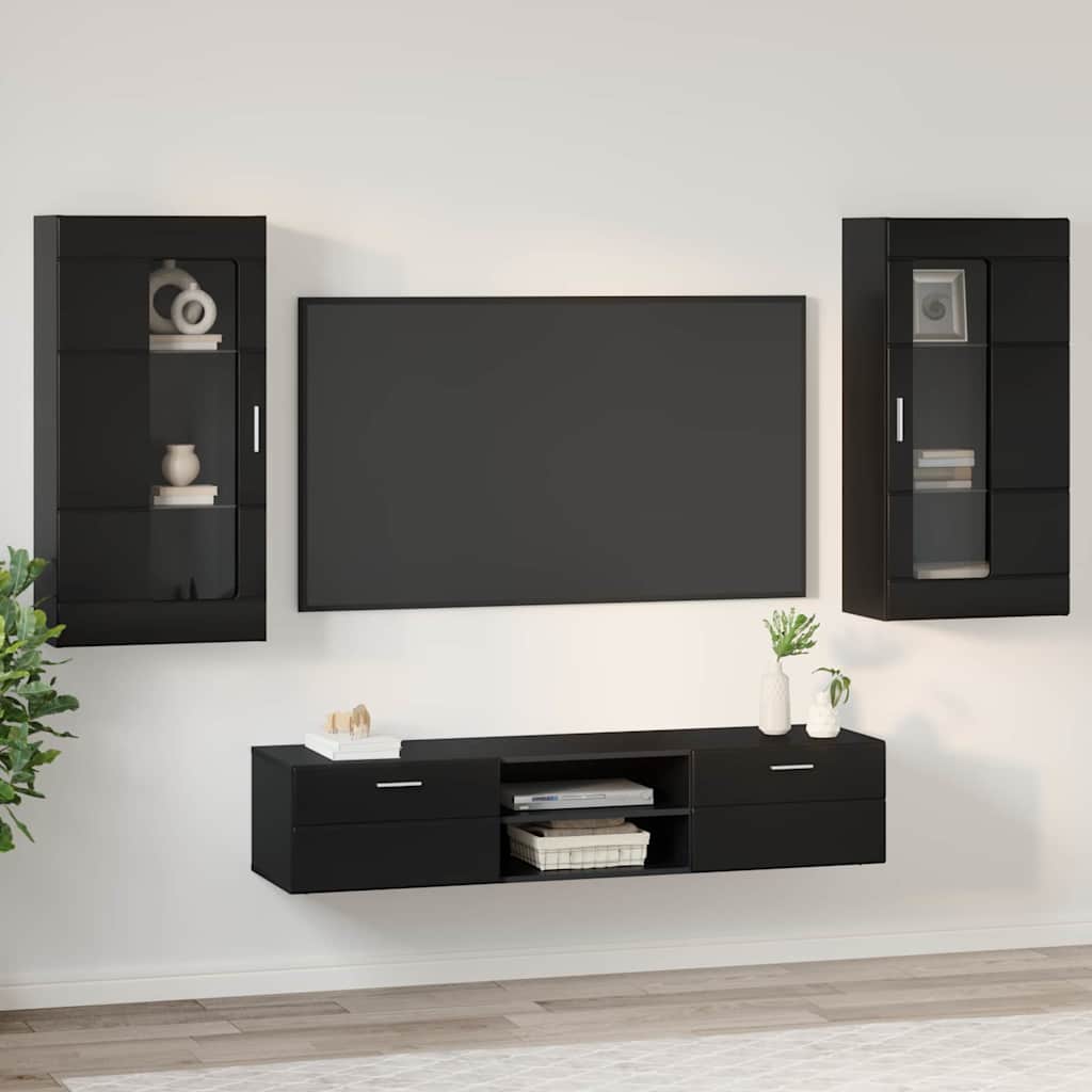 TV-Schrankset | Lowboard | Wandschrank mit Glastüren | Fersehmöbel | 2-teilig