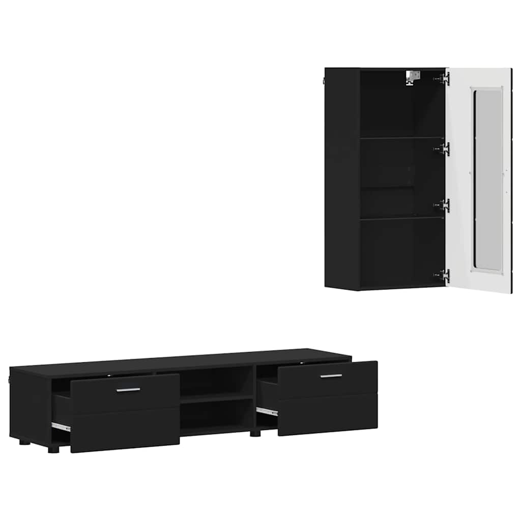 TV-Schrankset | Lowboard | Wandschrank mit Glastüren | Fersehmöbel | 2-teilig