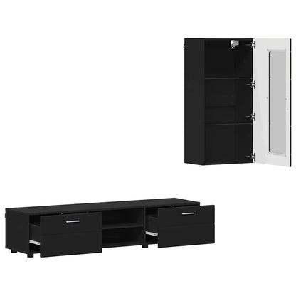 TV-Schrankset | Lowboard | Wandschrank mit Glastüren | Fersehmöbel | 2-teilig